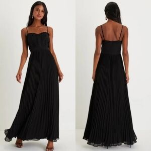 Lulus Precious Charm Black Pleated Sleeveless Maxi Dress L Wedding Party Prom